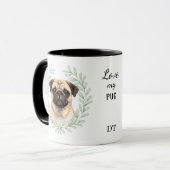 Eucalyptus Krans Beige Pug Hond Monogram Mok (Voorkant links)