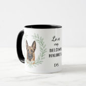 Eucalyptus Krans Belgische Malinois Hond Monogram Mok (Voorkant links)