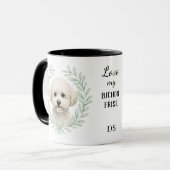 Eucalyptus Krans Bichon Frise Hond Monogram Mok (Voorkant links)