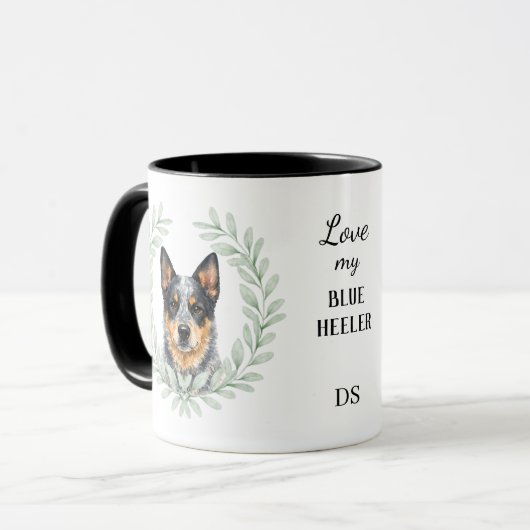 Eucalyptus Krans Blue Heeler Hond Monogram Mok (Voorkant links)