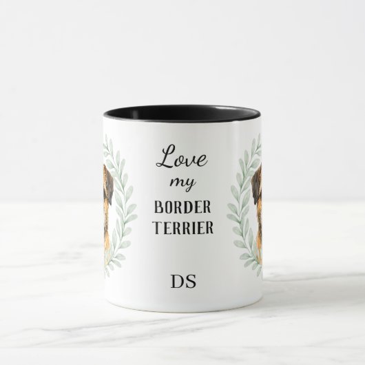 Eucalyptus Krans Border Terrier Honden Monogram Mok (Midden)