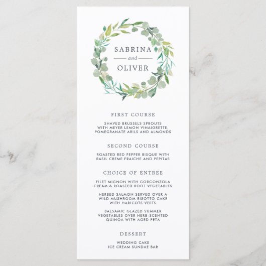 Eucalyptus krans bruiloft menu Kaart (Voorkant)
