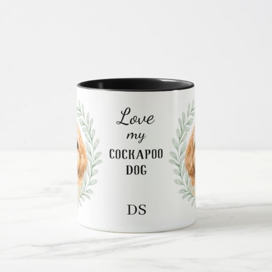 Eucalyptus Krans Buff Cockapoo Hond Monogram Mok (Midden)