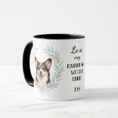 Eucalyptus Krans Cardigan Welsh Corgi Monogram Mok (Voorkant links)