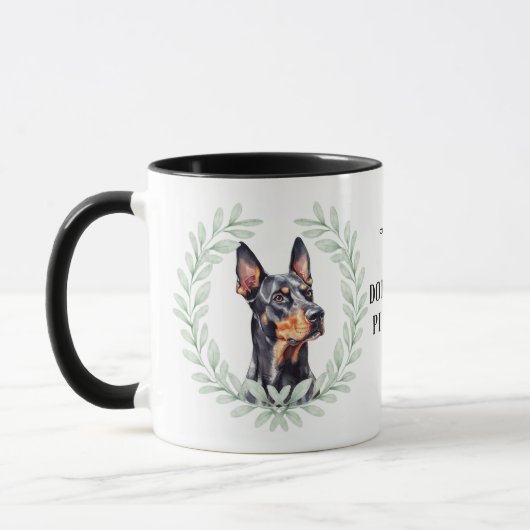 Eucalyptus Krans Dobermann Pinscher Hond Monogram Mok (Links)