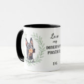 Eucalyptus Krans Dobermann Pinscher Hond Monogram Mok (Voorkant links)