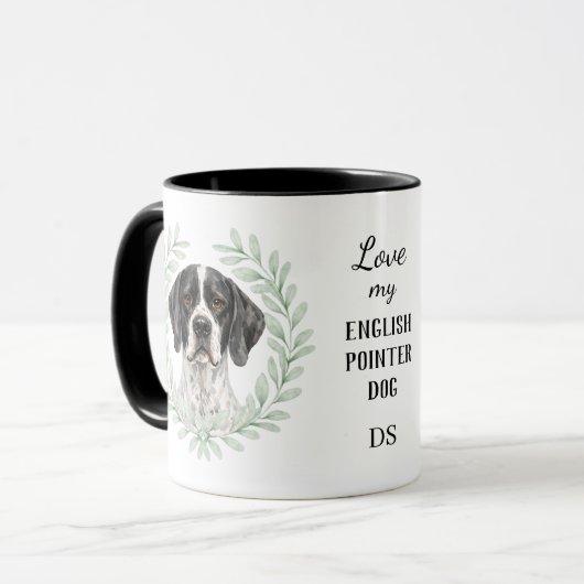 Eucalyptus Krans Engelse Pointer Hond Monogram Mok (Voorkant links)
