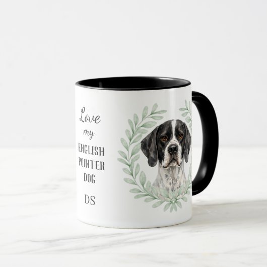 Eucalyptus Krans Engelse Pointer Hond Monogram Mok (Voorkant rechts)