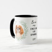Eucalyptus Krans Engelse Toy Spaniel Hond Monogram Mok (Voorkant links)