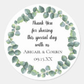 Eucalyptus krans gepersonaliseerd ronde sticker (Voorkant)