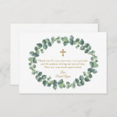 Eucalyptus Krans Gouden Kruis Jongens Doop Bedankkaart (Voorkant / Achterkant)