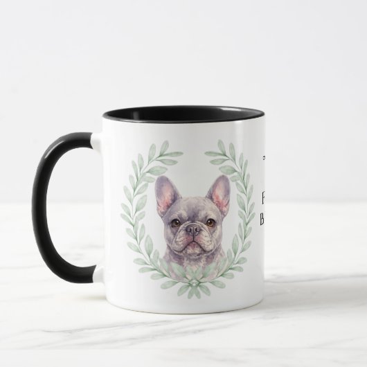 Eucalyptus Krans Grijs Franse Bulldog Monogram Mok (Links)