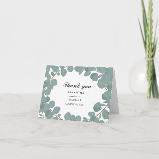 Eucalyptus krans groen bruiloft dank u kaart (Voorkant)