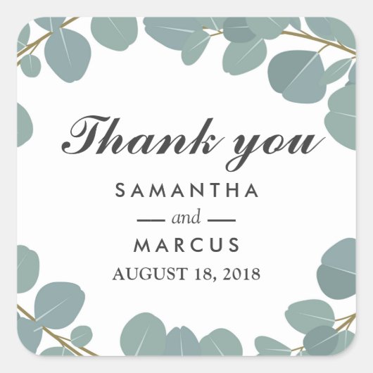 Eucalyptus krans groen bruiloft dank u vierkante sticker (Voorkant)
