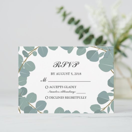 Eucalyptus Krans groen Bruiloft RSVP Respons (Staand voorkant)