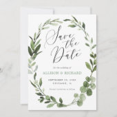 Eucalyptus krans groen eenvoudig Save the Date Kaart (Voorkant)