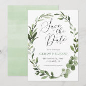 Eucalyptus krans groen eenvoudig Save the Date Kaart (Voorkant / Achterkant)