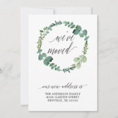 Eucalyptus krans kalligrafie script verplaatsen aankondiging (Voorkant)