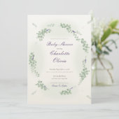 Eucalyptus Krans Lavendel Baby Shower Uitnodiging (Staand voorkant)
