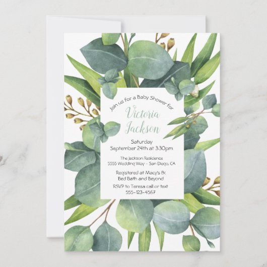 Eucalyptus Krans Lijst Baby shower Uitnodigen Kaart (Voorkant)