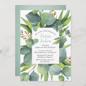 Eucalyptus Krans Lijst Baby shower Uitnodigen Kaart (Voorkant / Achterkant)