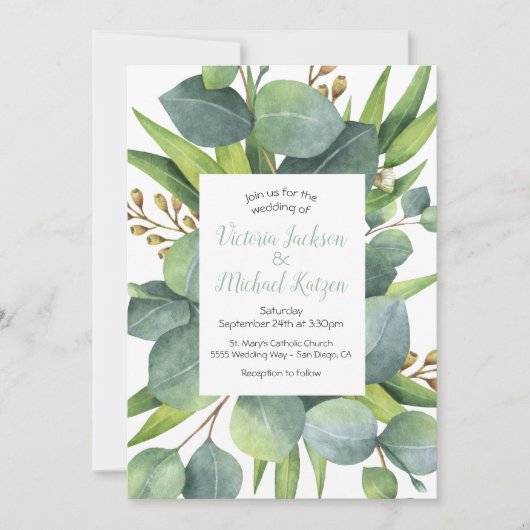 Eucalyptus Krans Lijst Huwelijksuitnodiging Kaart (Voorkant)