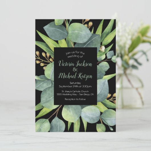 Eucalyptus Krans Lijst Huwelijksuitnodiging Kaart (Staand voorkant)