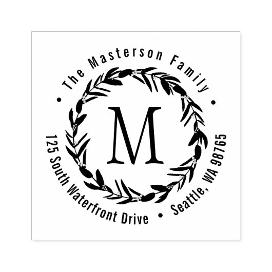 Eucalyptus krans monogram familie retour adres rubberstempel (Afrduk)
