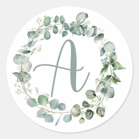 Eucalyptus krans monogram typografie Initiaal A Ronde Sticker (Voorkant)