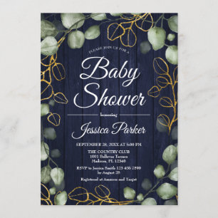 Eucalyptus Krans Navy Wood Baby shower Kaart