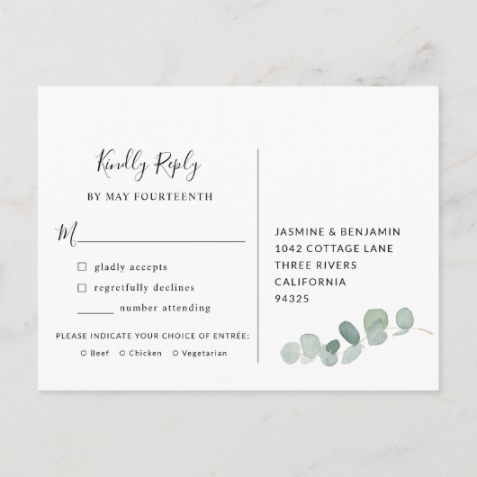 Eucalyptus krans RSVP-Briefkaart met maaltijdkeuze Uitnodiging Briefkaart (Achterkant)