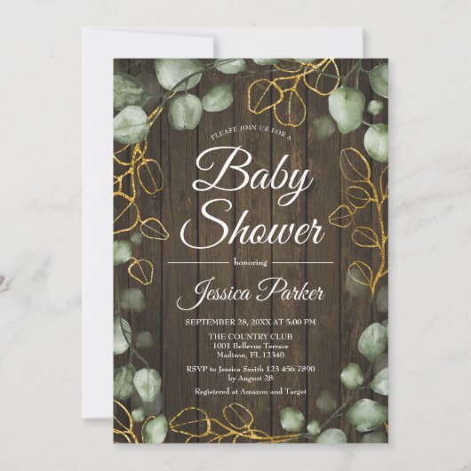 Eucalyptus Krans Rustiek Hout Baby shower Kaart (Voorkant)