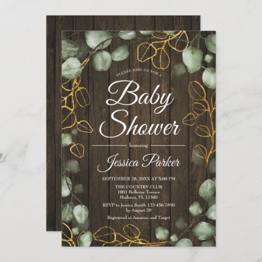 Eucalyptus Krans Rustiek Hout Baby shower Kaart (Voorkant / Achterkant)