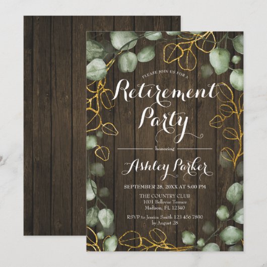 Eucalyptus krans rustieke hout pensioen partij kaart (Voorkant / Achterkant)