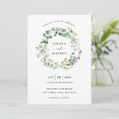 Eucalyptus krans Sage Groene bruiloft uitnodiging (Staand voorkant)