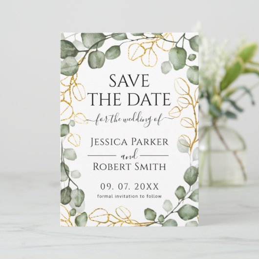 Eucalyptus Krans Save The Date Kaart (Staand voorkant)