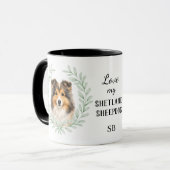 Eucalyptus Krans Shetland Sheepdog Monogram Mok (Voorkant links)