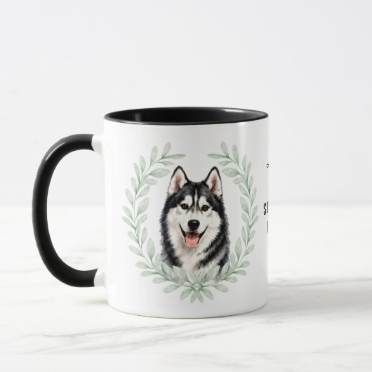 Eucalyptus Krans Siberische Husky Hond Monogram Mok (Links)