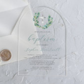 Eucalyptus krans Zilveren Kruis doop Acryl Uitnodigingen