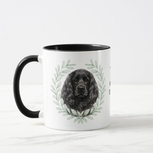 Eucalyptus Krans Zwarte Cocker Spaniel Monogram Mok (Links)