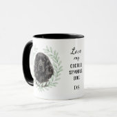 Eucalyptus Krans Zwarte Cocker Spaniel Monogram Mok (Voorkant links)
