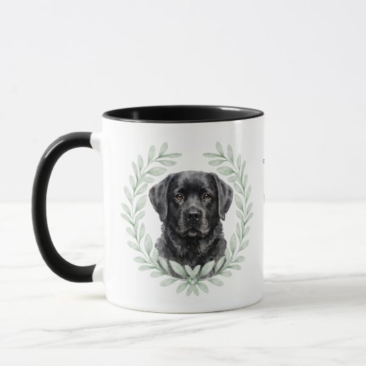 Eucalyptus Krans Zwarte Labradorshond Monogram Mok (Links)