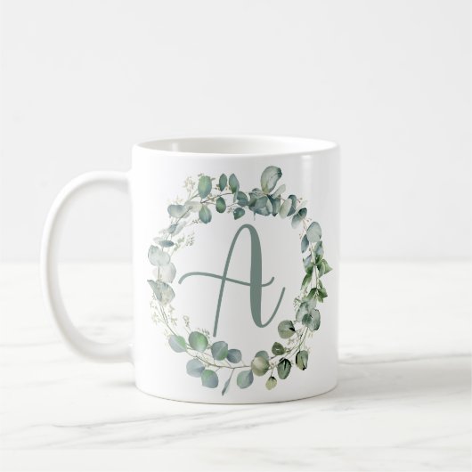 Eucalyptus kranstypografie monogram Initiaal A Koffiemok (Links)