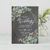 Eucalyptus krijtbord geometrisch lijst bruiloft kaart (Staand voorkant)