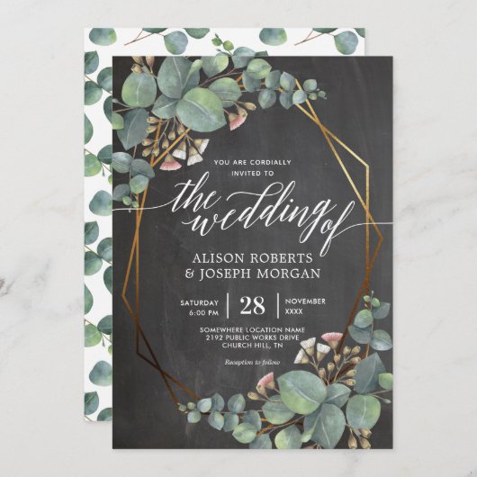 Eucalyptus krijtbord geometrisch lijst bruiloft kaart (Voorkant / Achterkant)