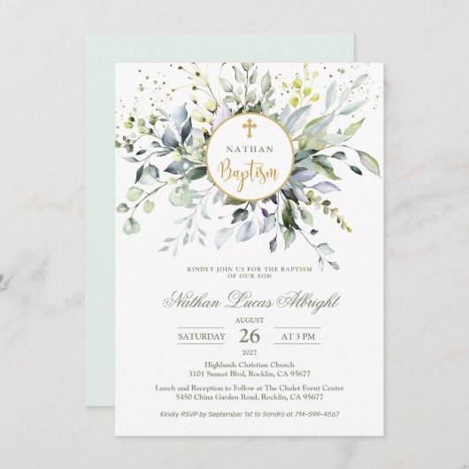 Eucalyptus Kruidenkruidenkruid-Baby baptisme Kaart (Voorkant / Achterkant)