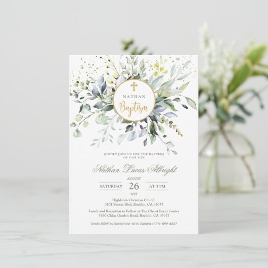 Eucalyptus Kruidenkruidenkruid-Baby baptisme Kaart (Staand voorkant)