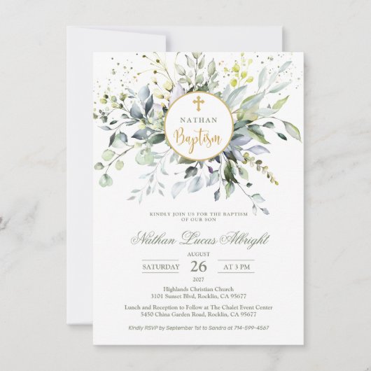 Eucalyptus Kruidenkruidenkruid-Baby baptisme Kaart (Voorkant)