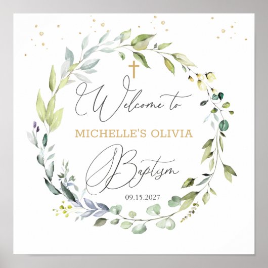 Eucalyptus Kruidenkruidenkruis Baby Baptisme Poste Poster (Voorkant)