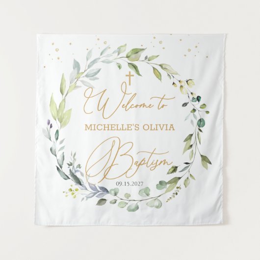 Eucalyptus Kruis Baby Doop Tafelkleed Wandkleed (Voorkant)